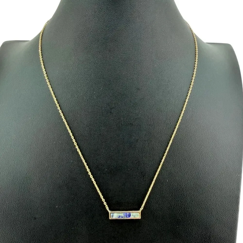 Loren Olivia Modern Minimalist Dainty Denim Lapis Lazuli Pendant 18